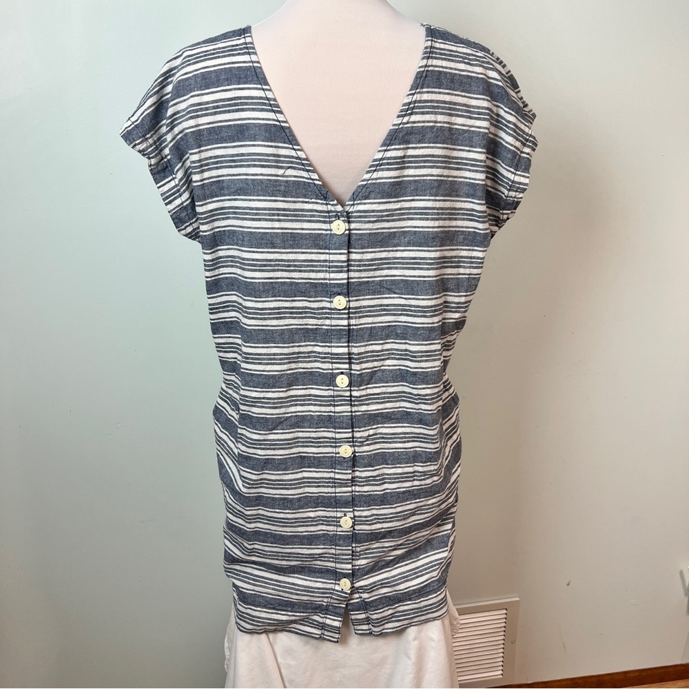 Peyton & Parker Linen Blend Blue/White Vertical Stripe Mini Shift Dress Size XL - Picture 6 of 10